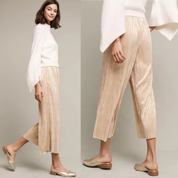 Alice and Olivia Pants Wide Leg Metallic Gold Pleated Cropped Ankle Pants - Picture 4 of 13